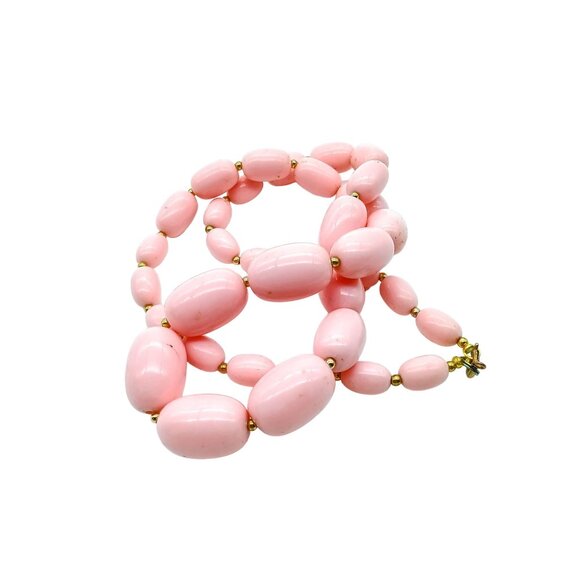 Vintage Pink Lucite Graduated Necklace with Oblong Pastel Beads and Gold Tone - Picture 3 of 3
